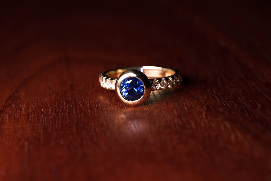 1.65ct Royal Blue Sapphire and 0.3ct Diamond in a 9ct Yellow Gold Ring