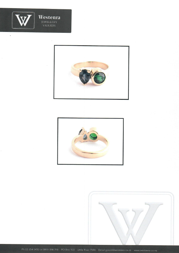 1.5ct Round Tsavorite and 0.90ct Pear Sapphire Ring