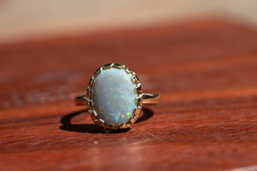 6ct Dark Opal in 18ct Yellow Gold Ring