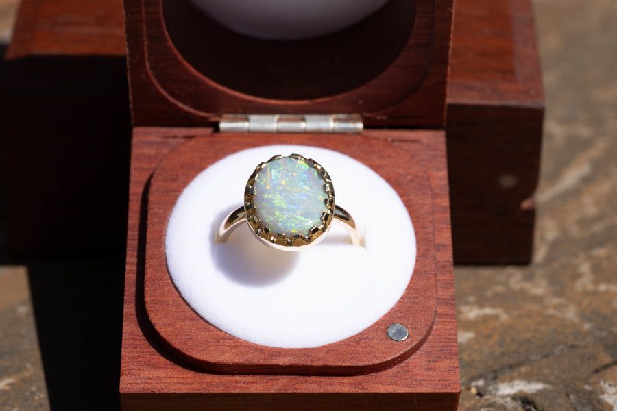 6ct Dark Opal in 18ct Yellow Gold Ring