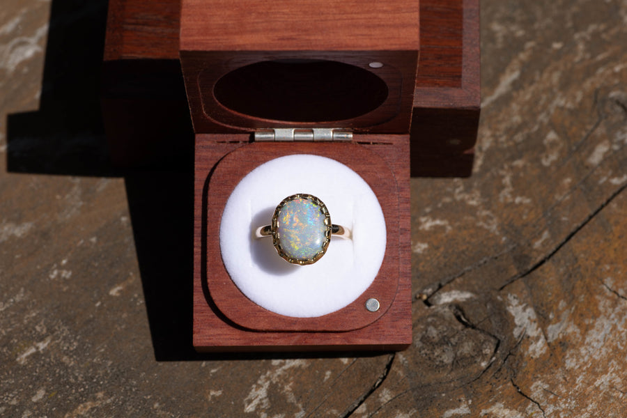 6ct Dark Opal in 18ct Yellow Gold Ring