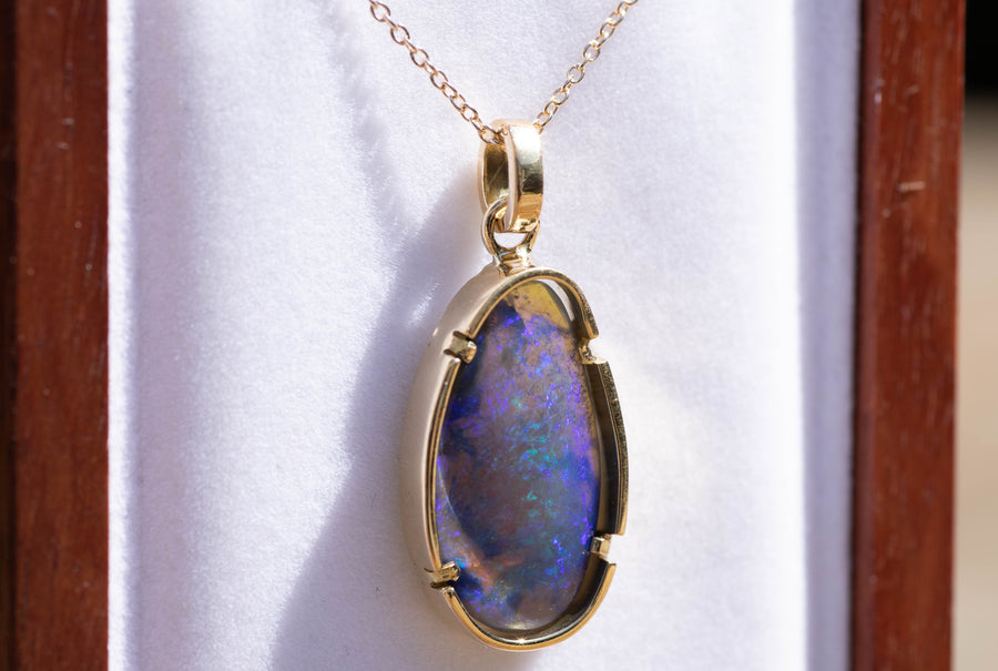 6.5ct Blue Opal in 18ct Yellow Gold Pendant