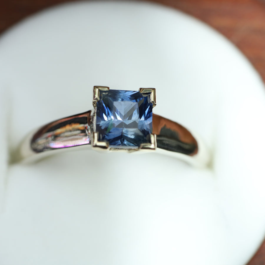 1.53ct Princess Cut Sapphire in two tone 9ct Yellow and White Gold