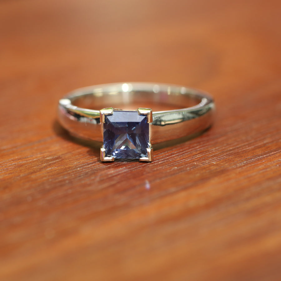 1.53ct Princess Cut Sapphire in two tone 9ct Yellow and White Gold Ring