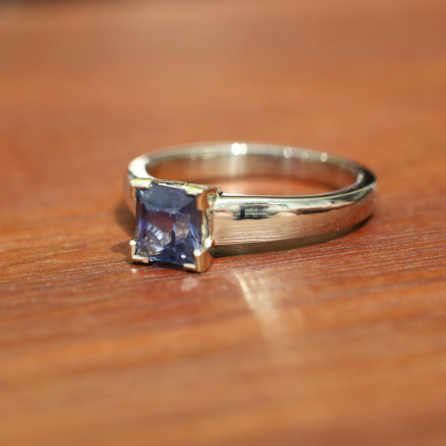 1.53ct Princess Cut Sapphire in two tone 9ct Yellow and White Gold Ring