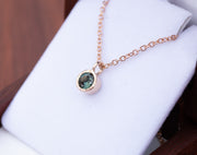 0.91ct Blue Green Sapphire Necklace in 9ct Rose Gold