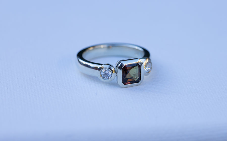 1.14ct Padparadscha Sapphire and 0.34ct Diamonds in a 9ct White Gold Ring