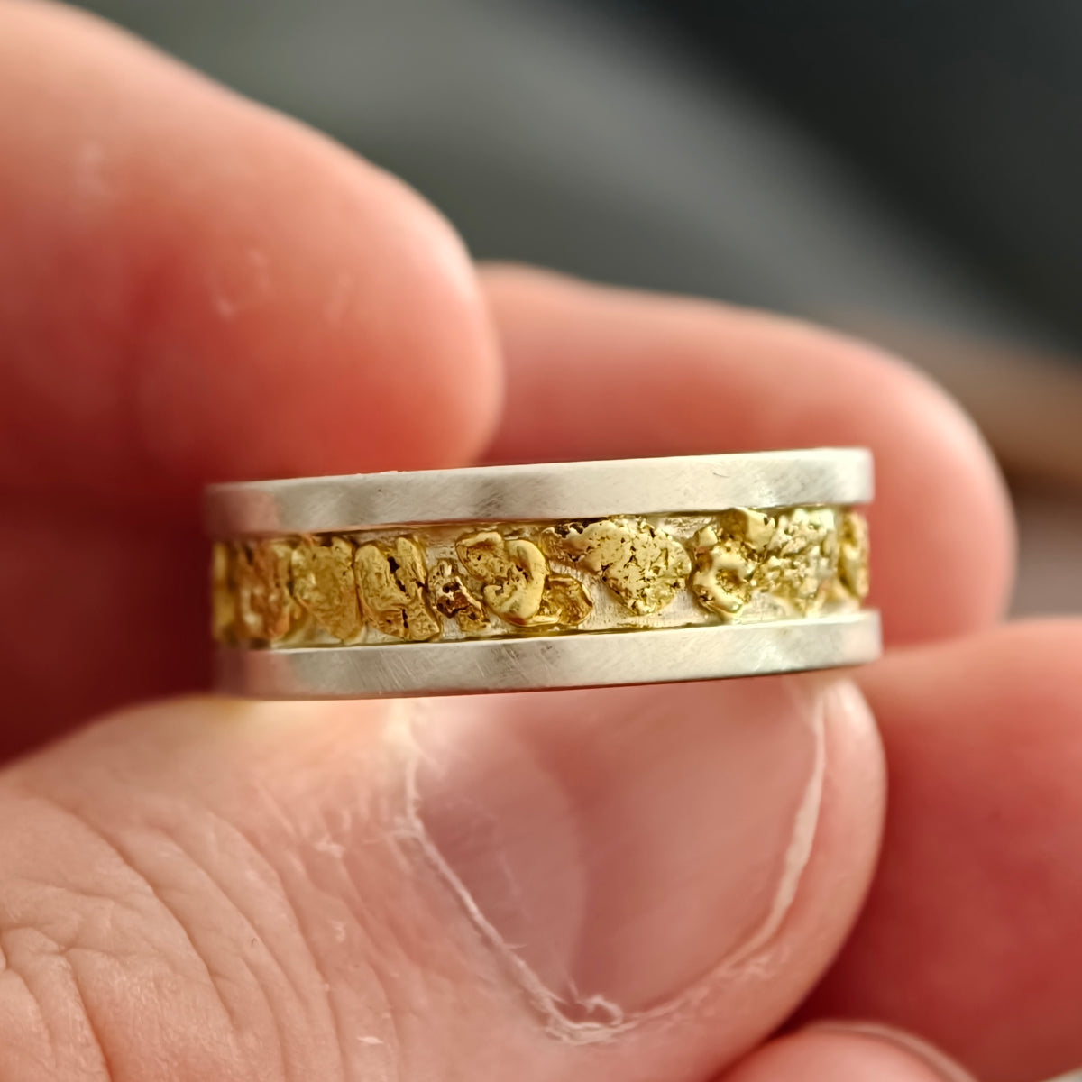 White gold nugget wedding band
