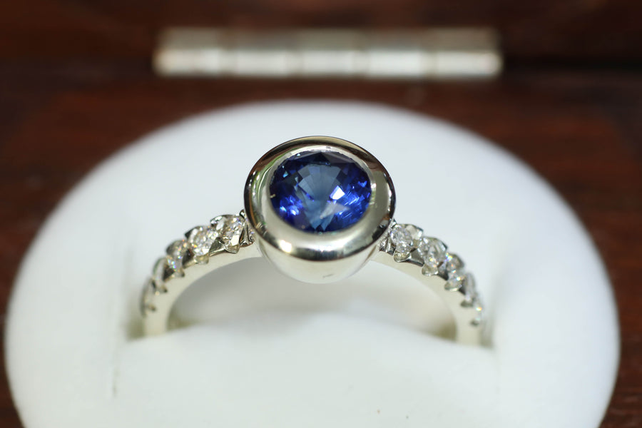 1.56ct Royal Blue Sapphire and 0.3ct Diamonds in a 9ct White Gold Ring