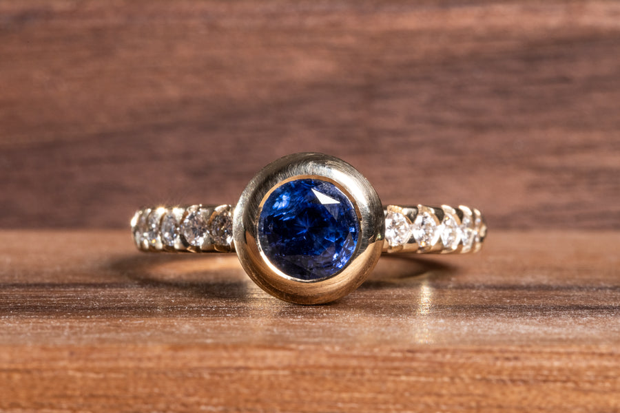 1.65ct Royal Blue Sapphire and 0.3ct Diamond in a 9ct Yellow Gold Ring