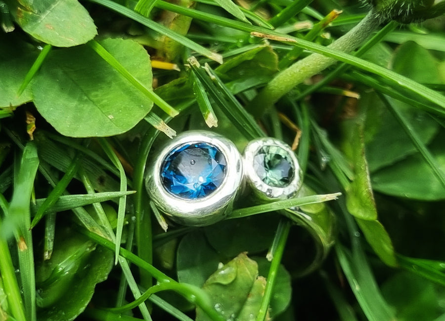 Blue and Green Two Stone Sapphire Ring