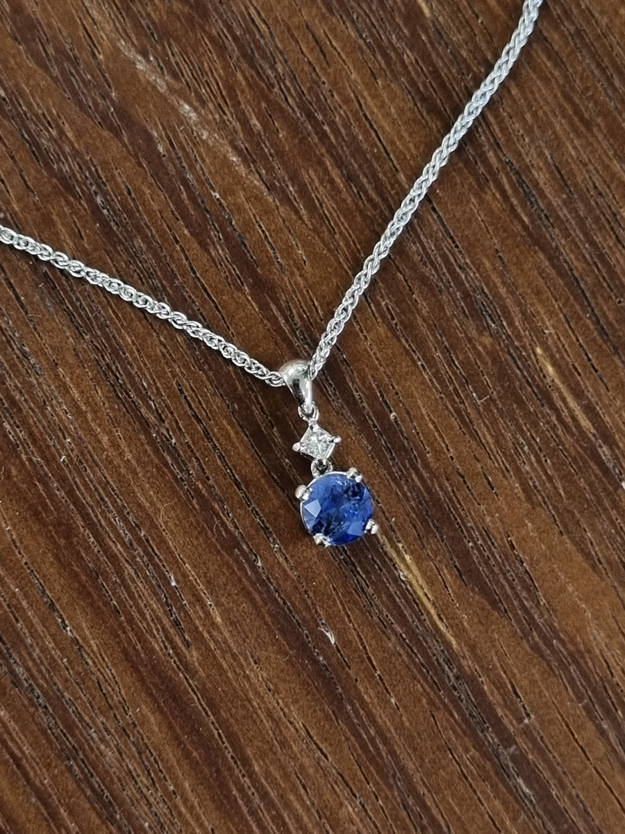 1ct Blue Sapphire and Diamond Necklace