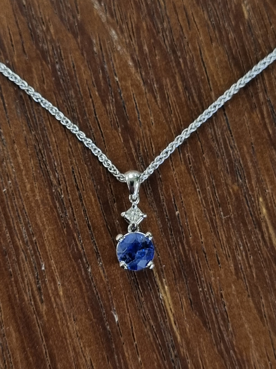 1ct Blue Sapphire and Diamond Necklace