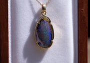 6.5ct Blue Opal in 18ct Yellow Gold Pendant