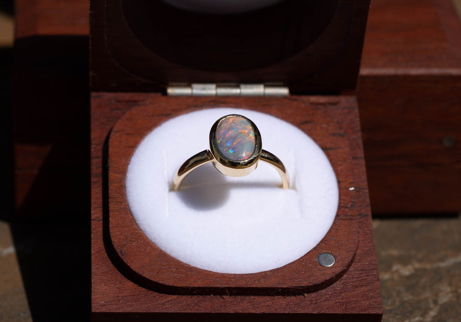 2ct Black Opal in 18ct Yellow Gold Ring