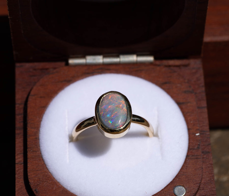 2ct Black Opal in 18ct Yellow Gold Ring