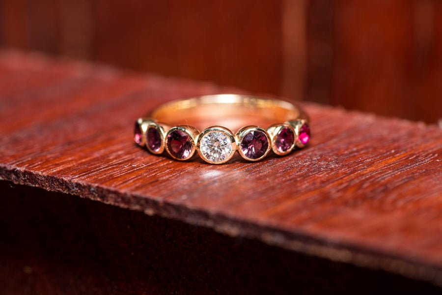 Diamond and Ruby in 9ct Yellow Gold Ring