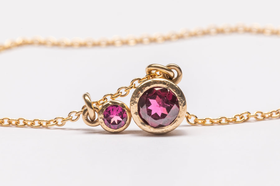 Garnet Two Stone Gold Necklace