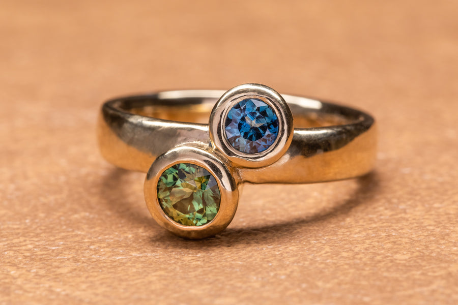Green and Blue Two Stone Ring